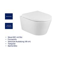 Design Wandtiefspül WC Tiefspüler 48cm spülrandlos m. Sitz Absenkautomatik weiß