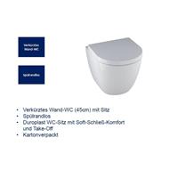 Design Wandtiefspül WC Tiefspüler 45cm spülrandlos m. Sitz Absenkautomatik weiß
